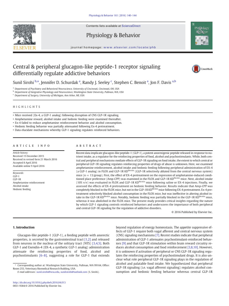 Central & Peripheral Glucagon-Like Peptide-1 Receptor Signaling ...