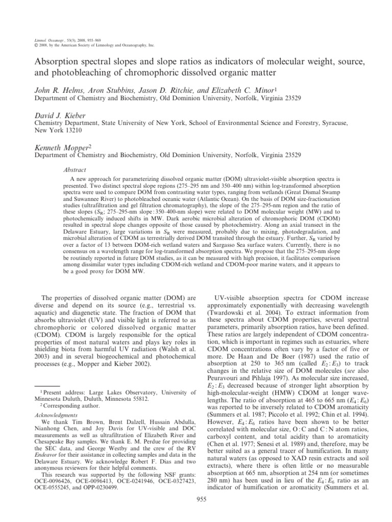 Limnology Oceanography - 2008 - Helms - Absorption Spectral Slopes and ...