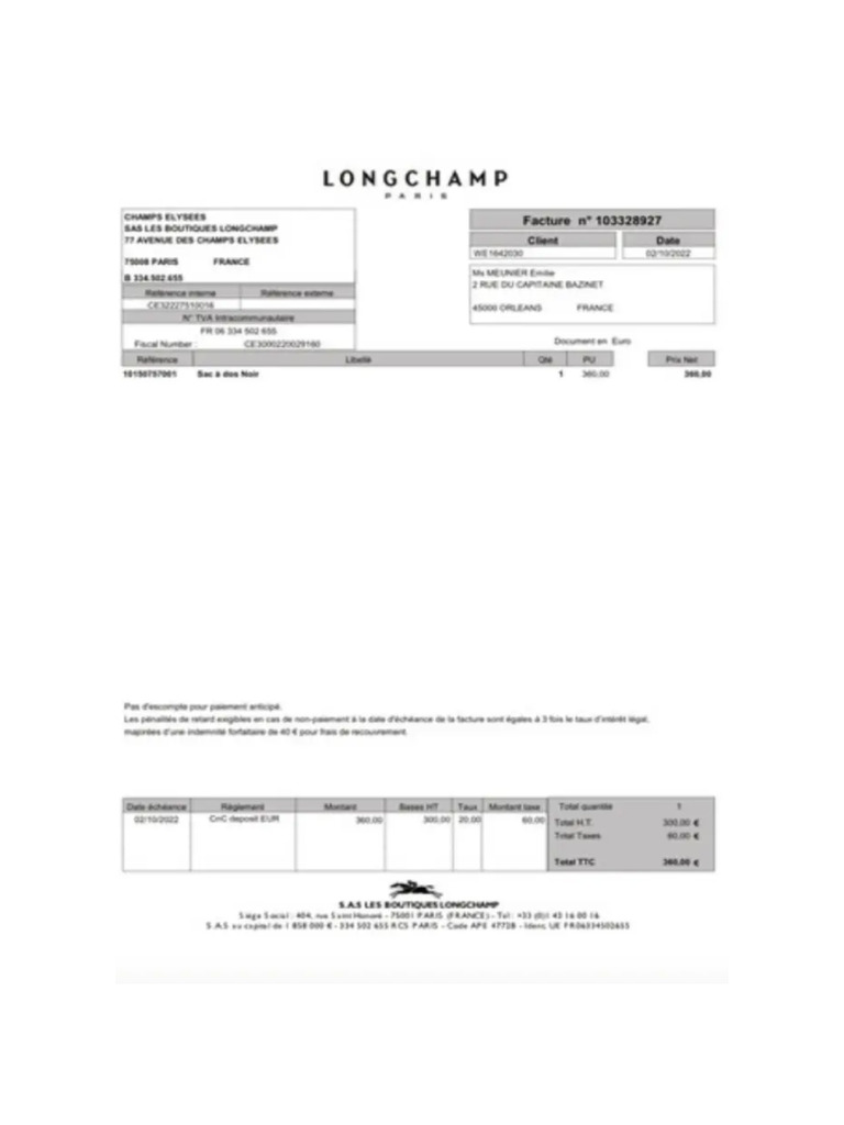 Facture Longchamp | PDF