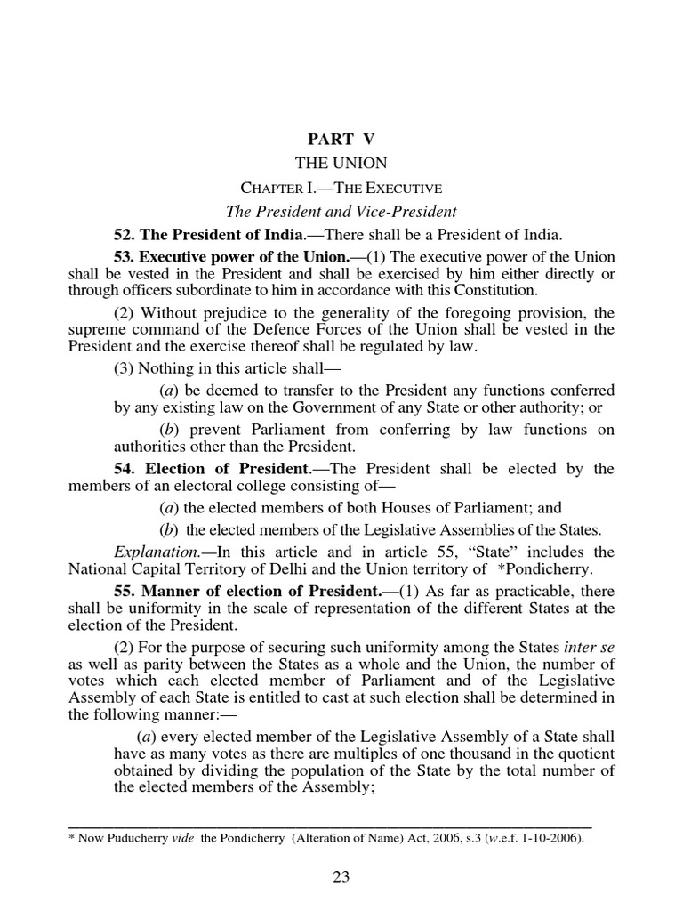 Indian Constitution Part V | PDF | Pardon | United States House Of ...