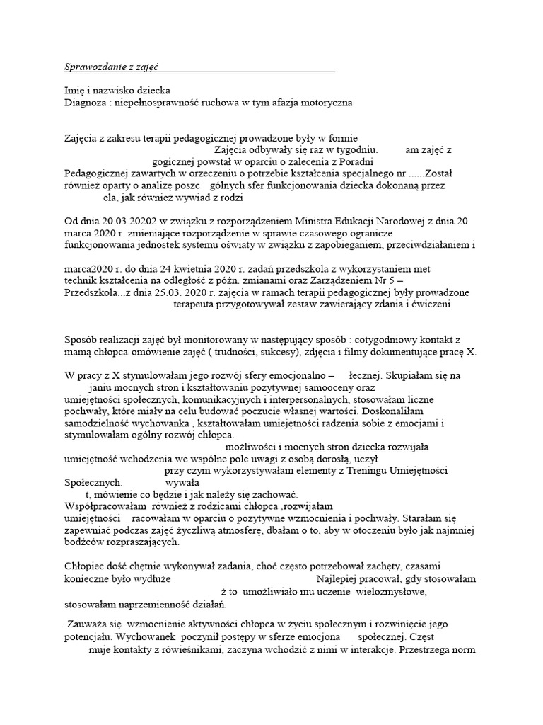 Sprawozdanie Rewalidacja Przyklad | PDF