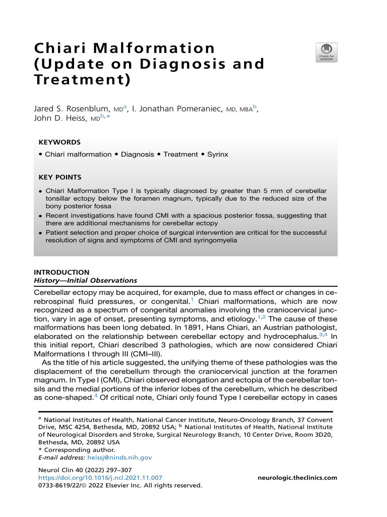 (2022) Chiari Malformation (Update On Diagnosis and Treatment) | PDF