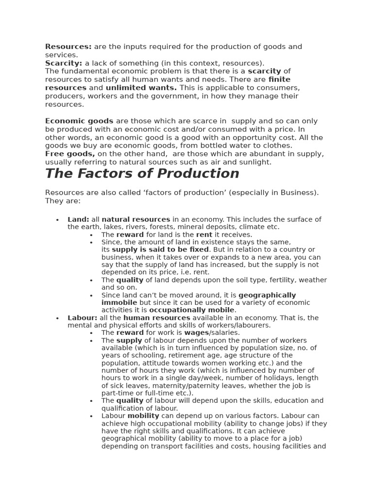 Economics Unit1 Basic Economic Problem Notes | PDF
