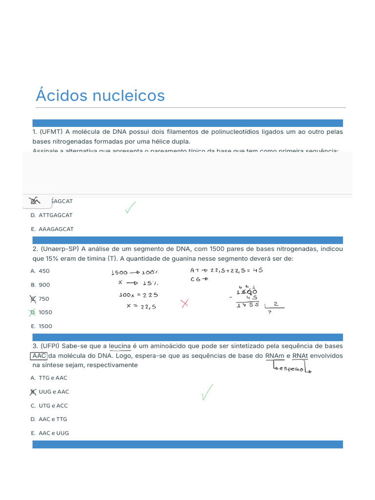 Questões Sobre Ácidos Nucleicos | PDF