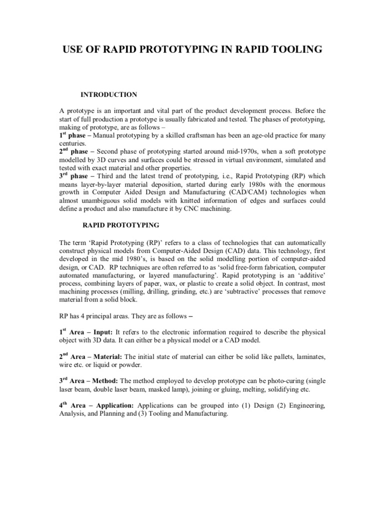 Use of Rapid Prototyping in Rapid Tooling | PDF | Computer Aided Design ...