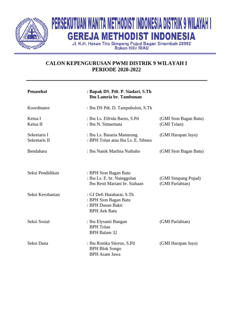 Calon Kepengurusan Pwmi Distrik 9 Wilayah I 2020 PDF
