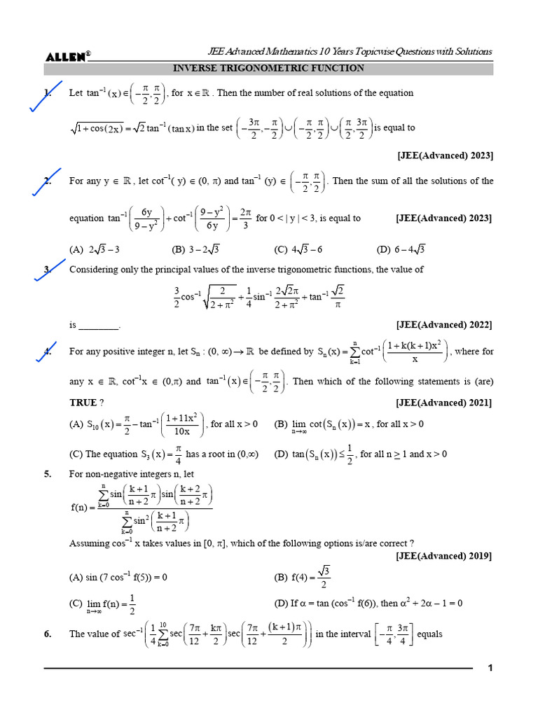 Inverse Trigonometric Function | PDF
