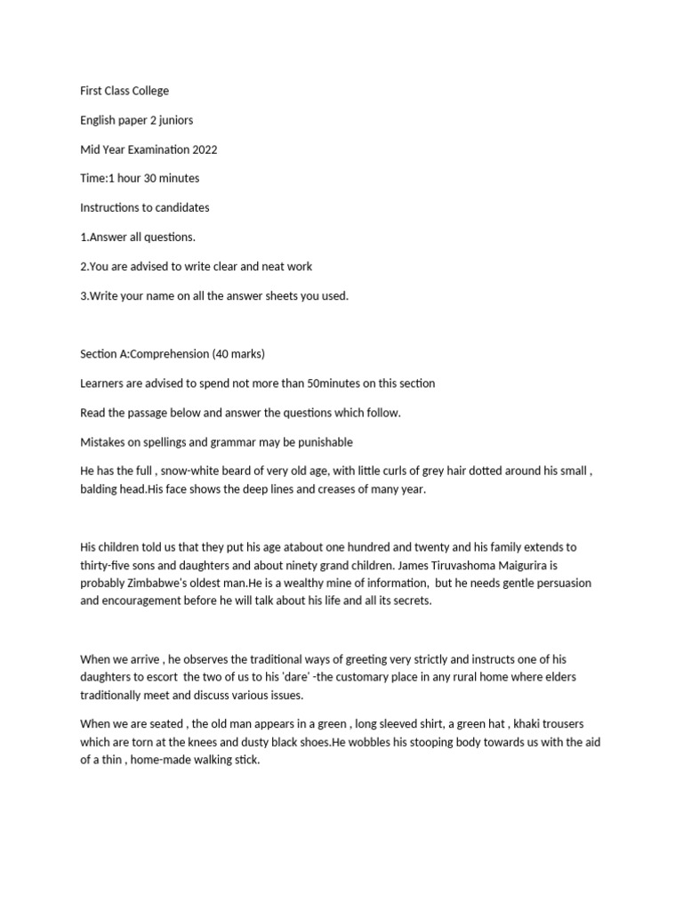 Mid FCC English Paper 2 Juniors | PDF