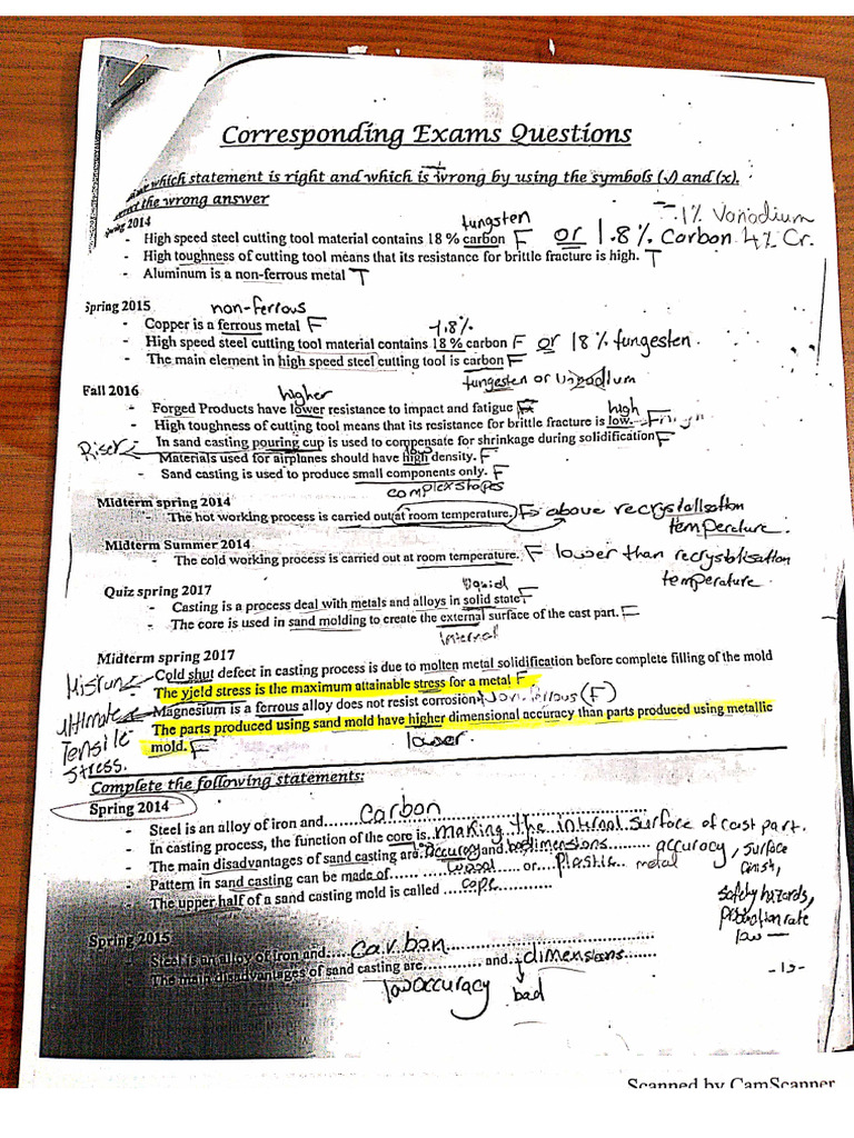 Corresponding Exam Questions | PDF