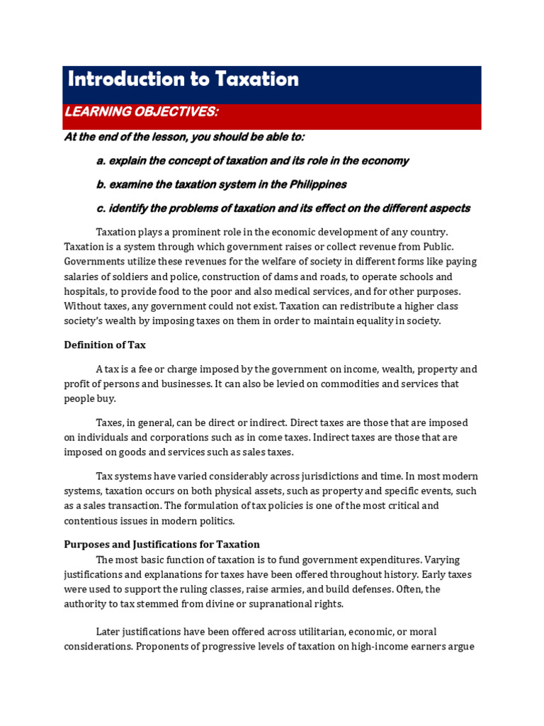 Introduction To Taxation | PDF