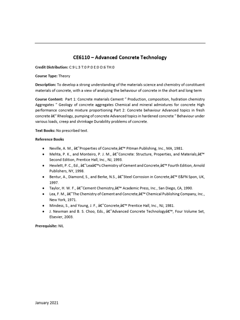 CE6110 - Advanced Concrete Technology ( | PDF
