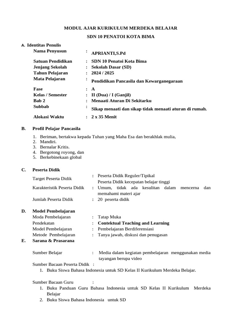 Modul Ajar PPKn Kelas 2 SD | PDF