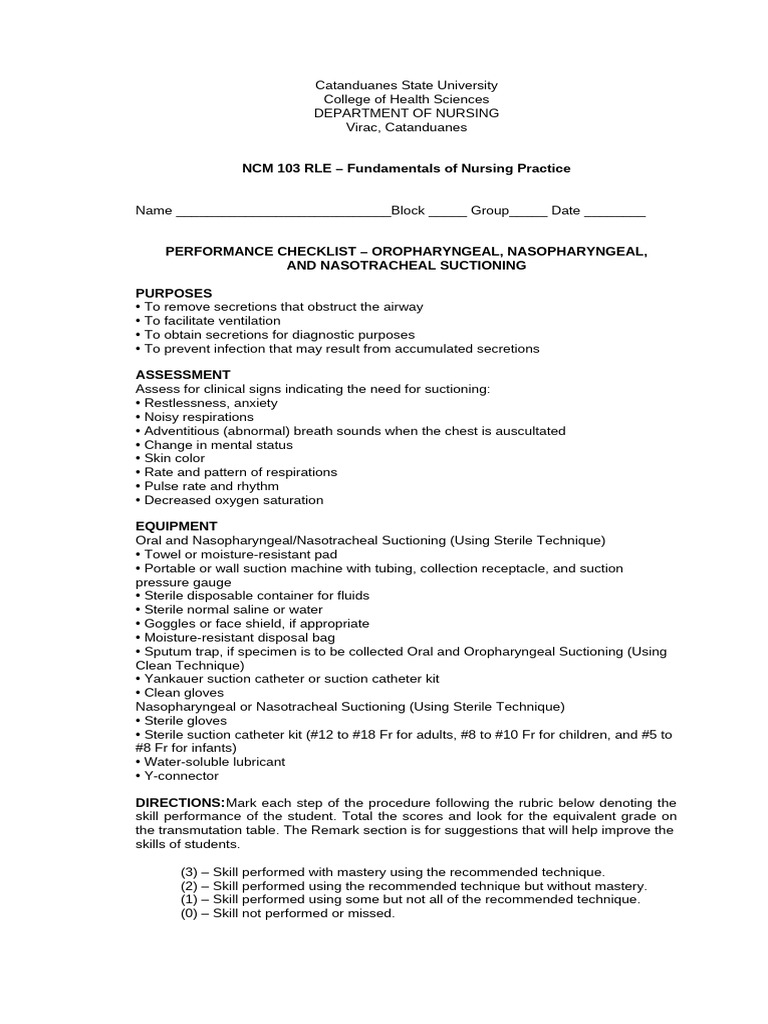 Oropharyngeal & Nasotracheal Suctioning Guide | PDF | Breathing | Catheter