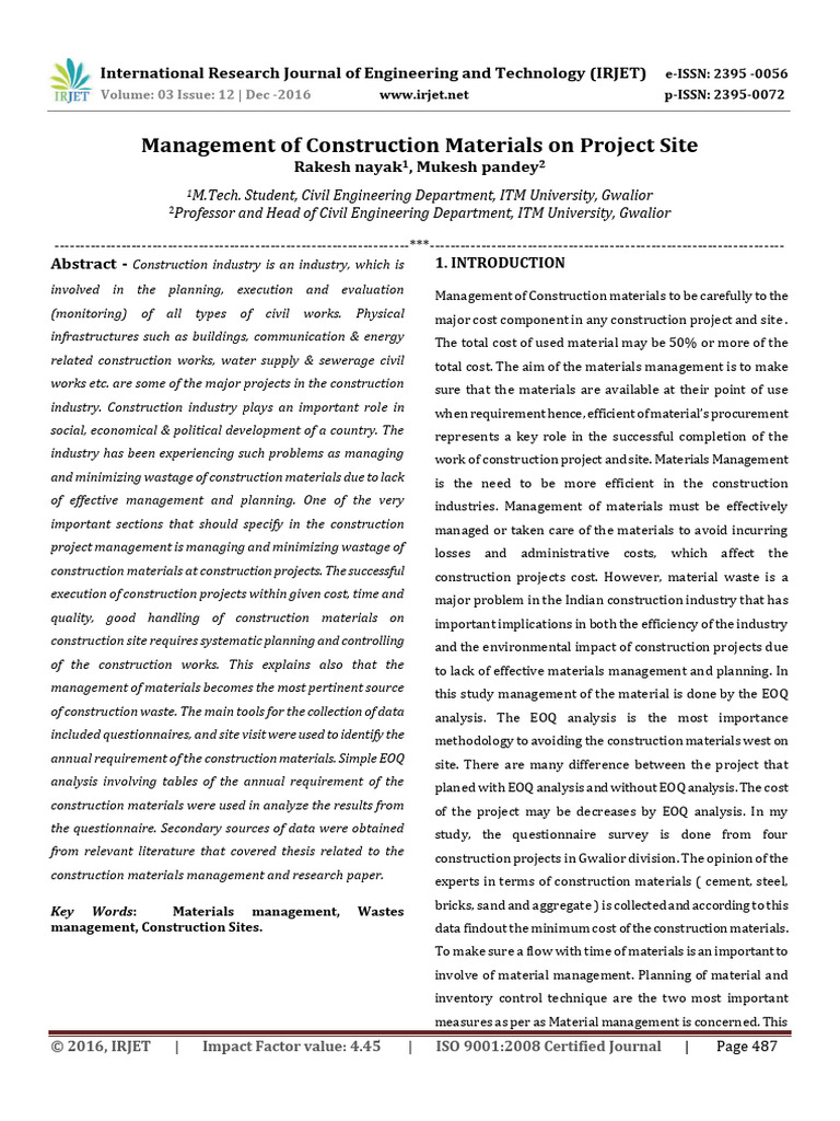 Management of Construction Materials On | PDF