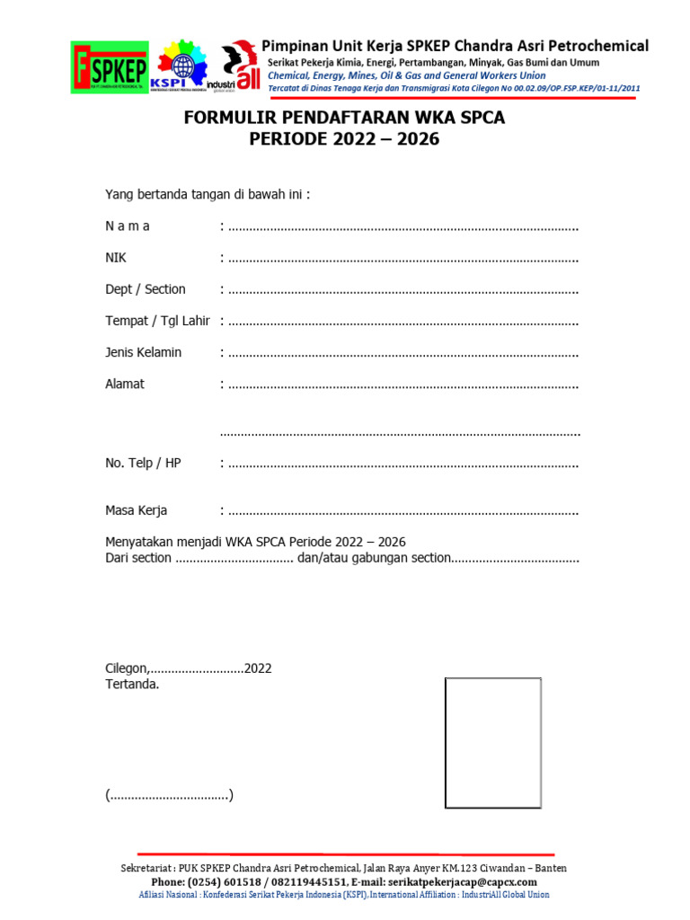 Formulir Pendaftaran WKA SPCA 2022 2026 PDF