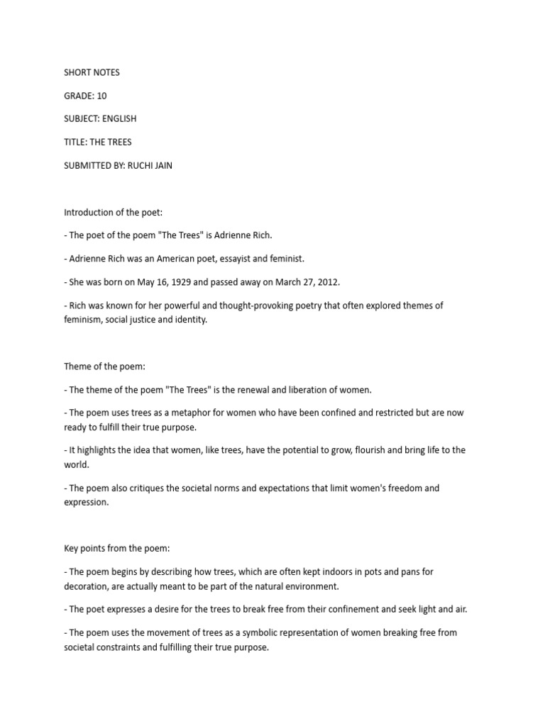 The Trees Short Notes65fad92b10b1c10018ec8dd1 | PDF