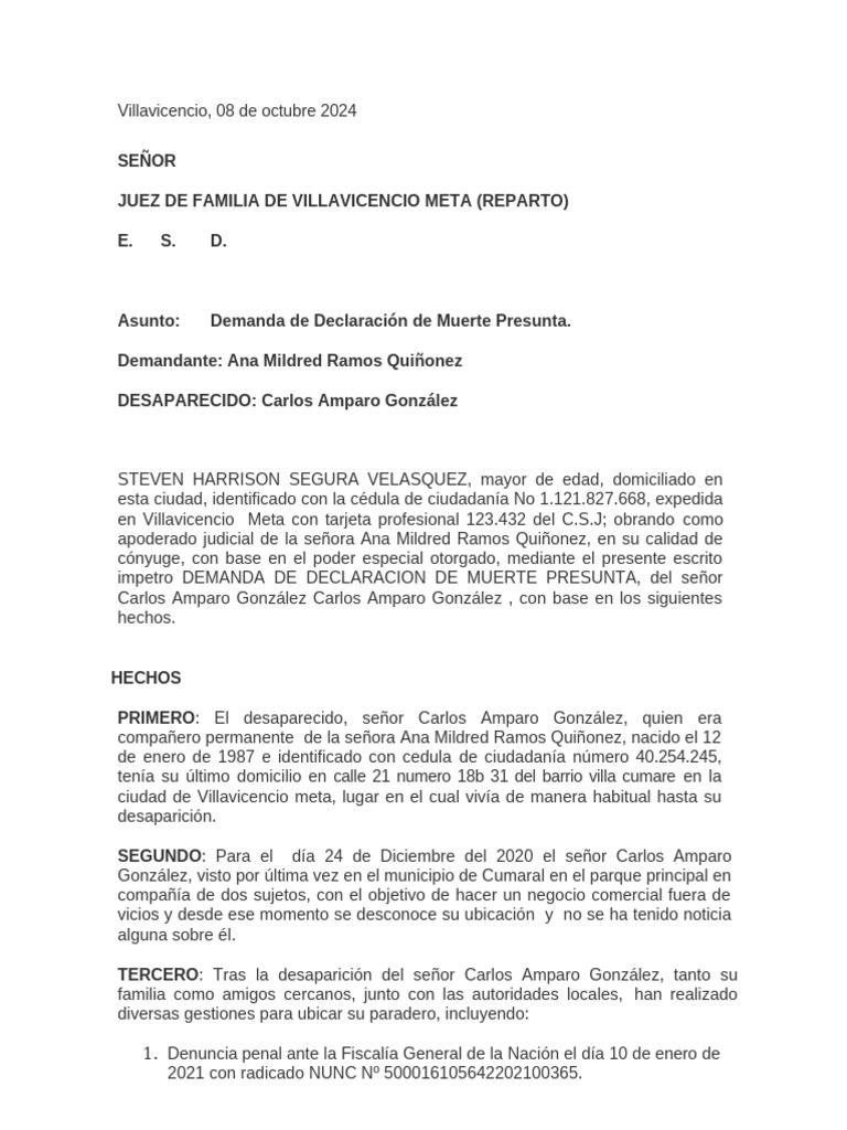 DEMANDA MUERTE PRESUNTA | PDF