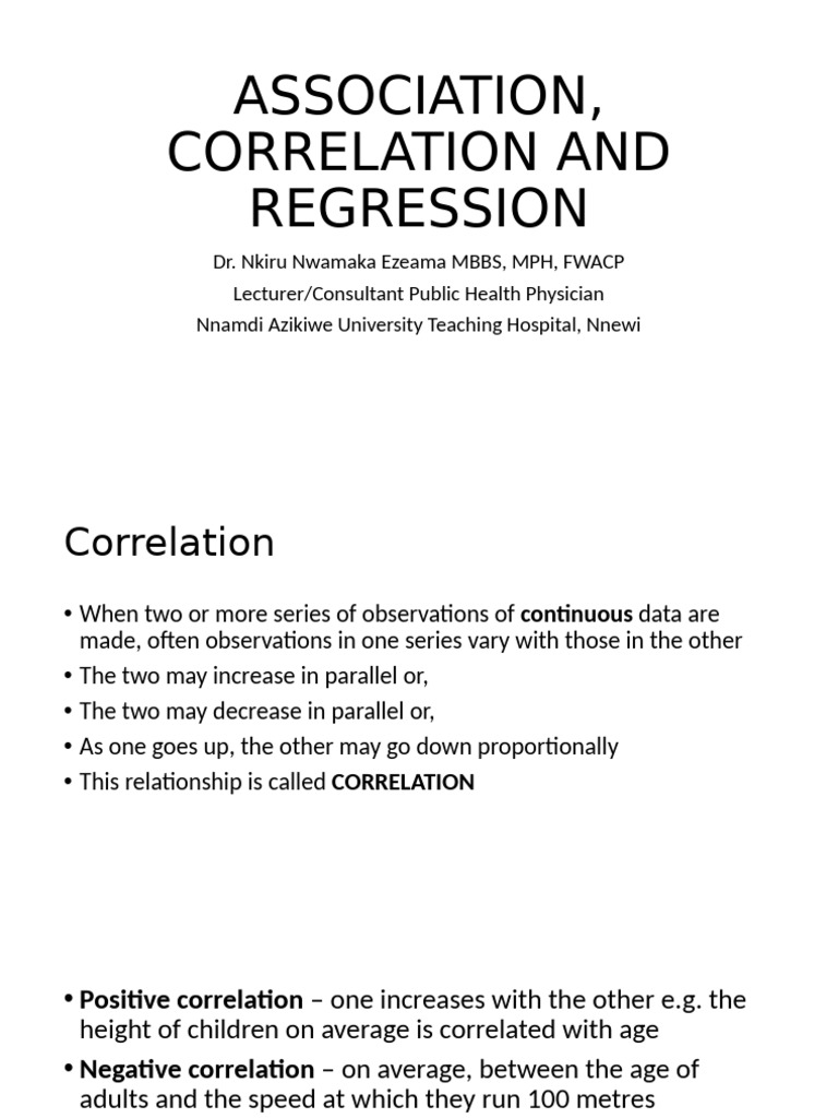 Association, Correlation and Regression | PDF