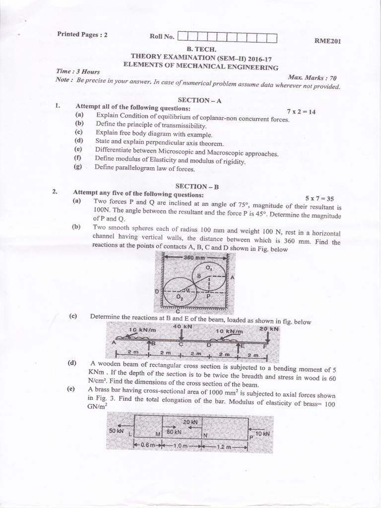 Elements of Mechanical Engineering RME-201 | PDF
