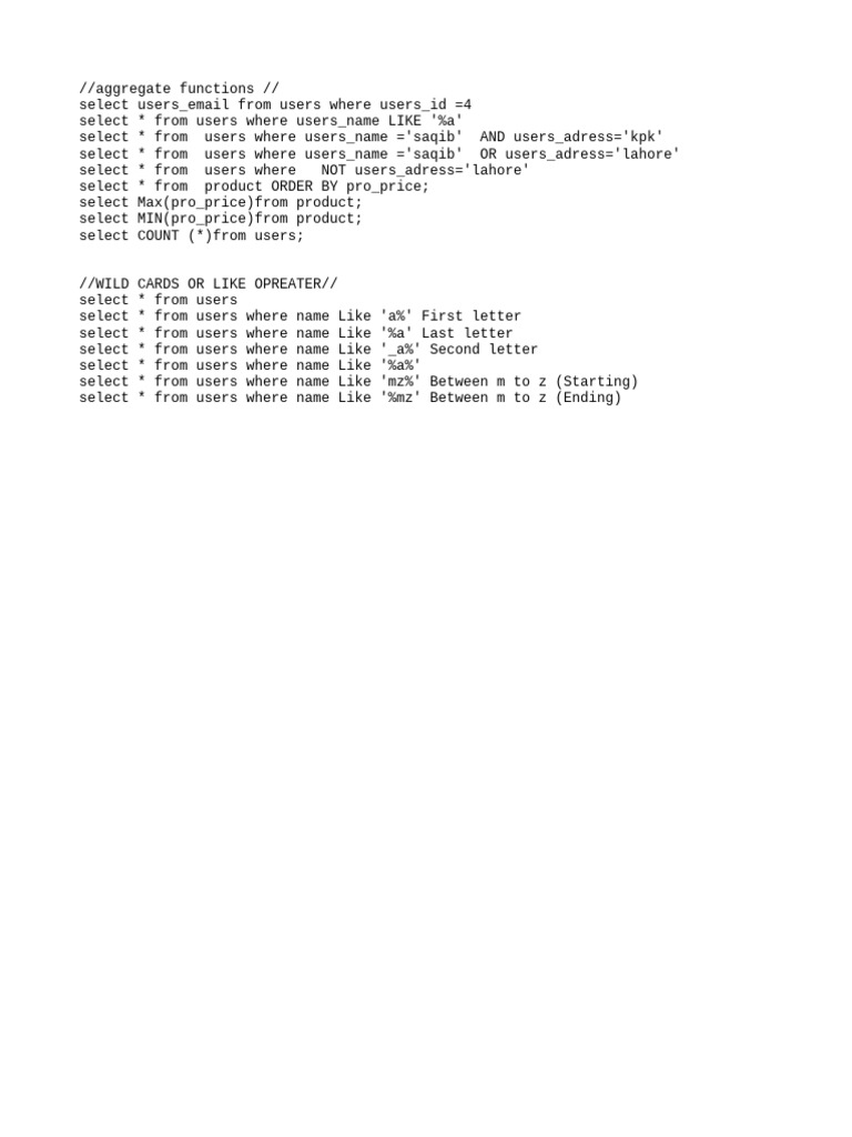 Aggregate Functions | PDF