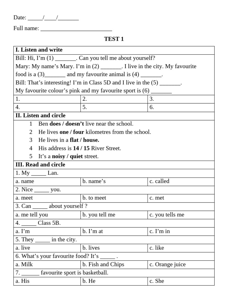 English Test 1 | PDF