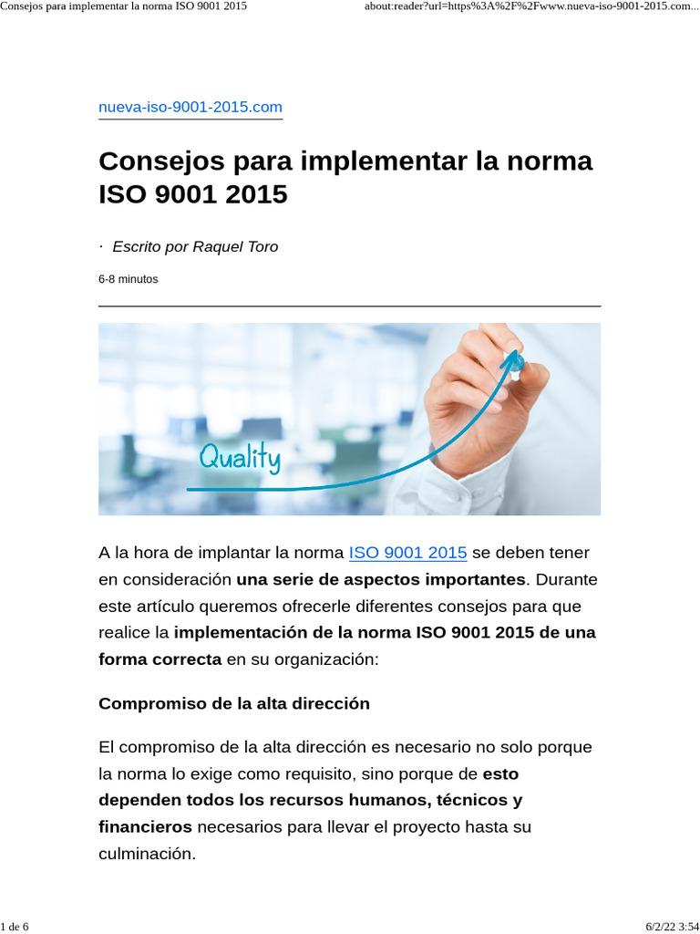 Consejos para Implementar La Norma ISO 9001 2015 | PDF