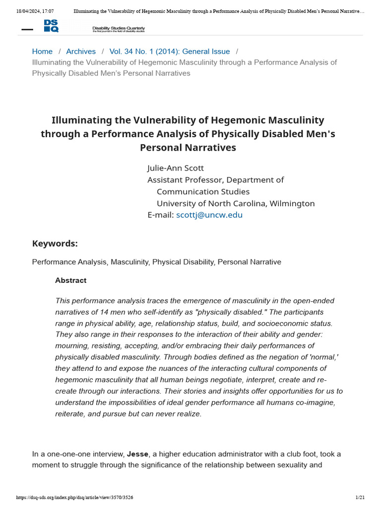 Illuminating The Vulnerability of Hegemonic Masculinity Through A ...