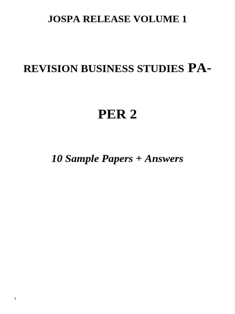 Business Studies Paper 2 Revision Booklet | PDF