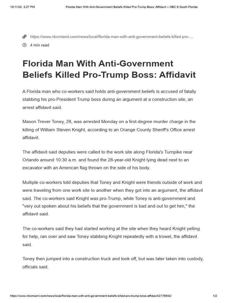 Florida man with anti government beliefs killed pro trump boss