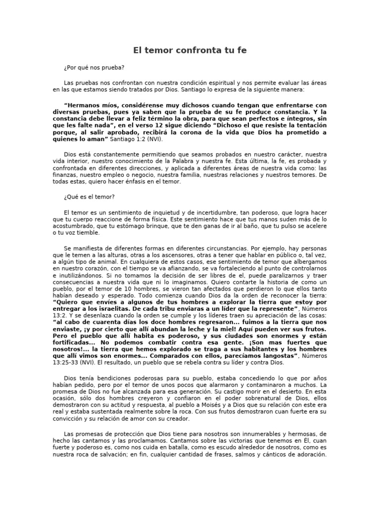 El Temor Confronta Tu Fe | PDF