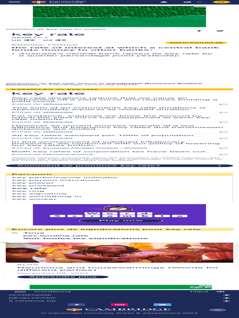 KEY RATE Définition en Anglais - Cambridge Dictionary | PDF