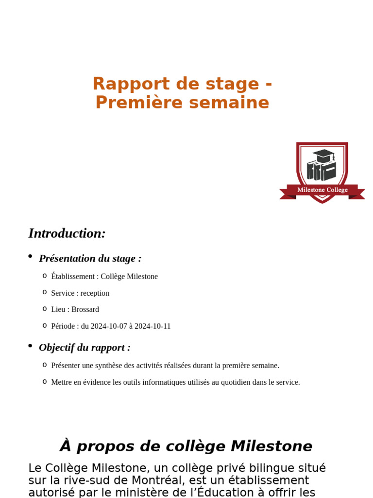 Rapport de Stage - Première Semaine | PDF