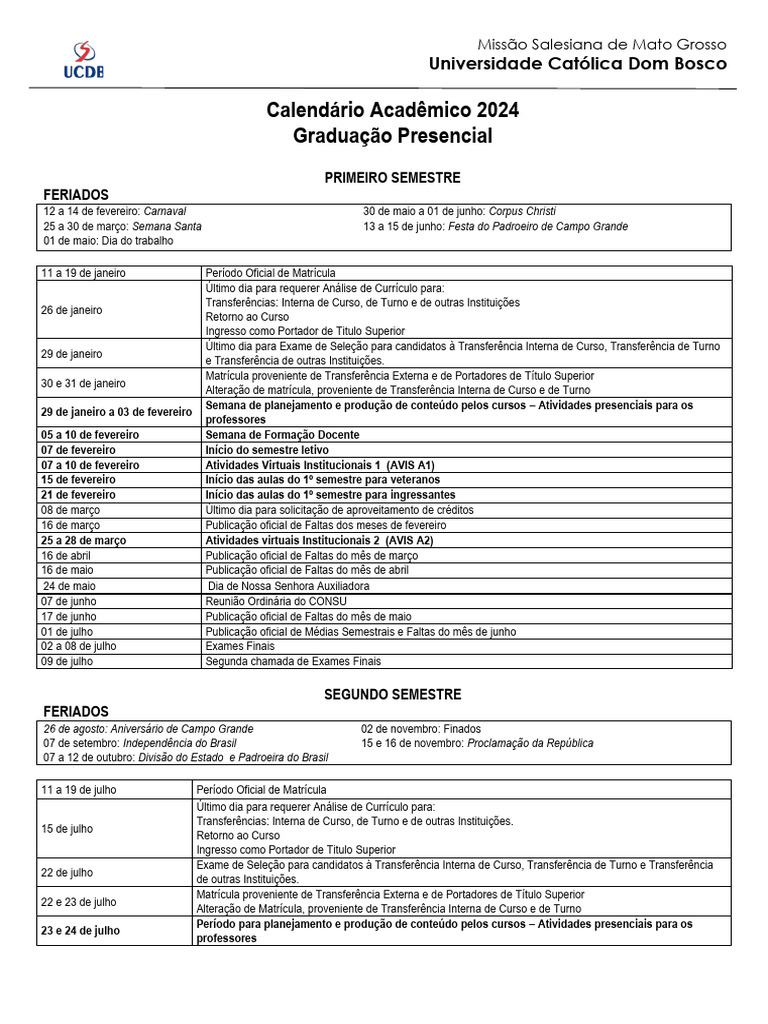 Calendario Academico 2024 | PDF