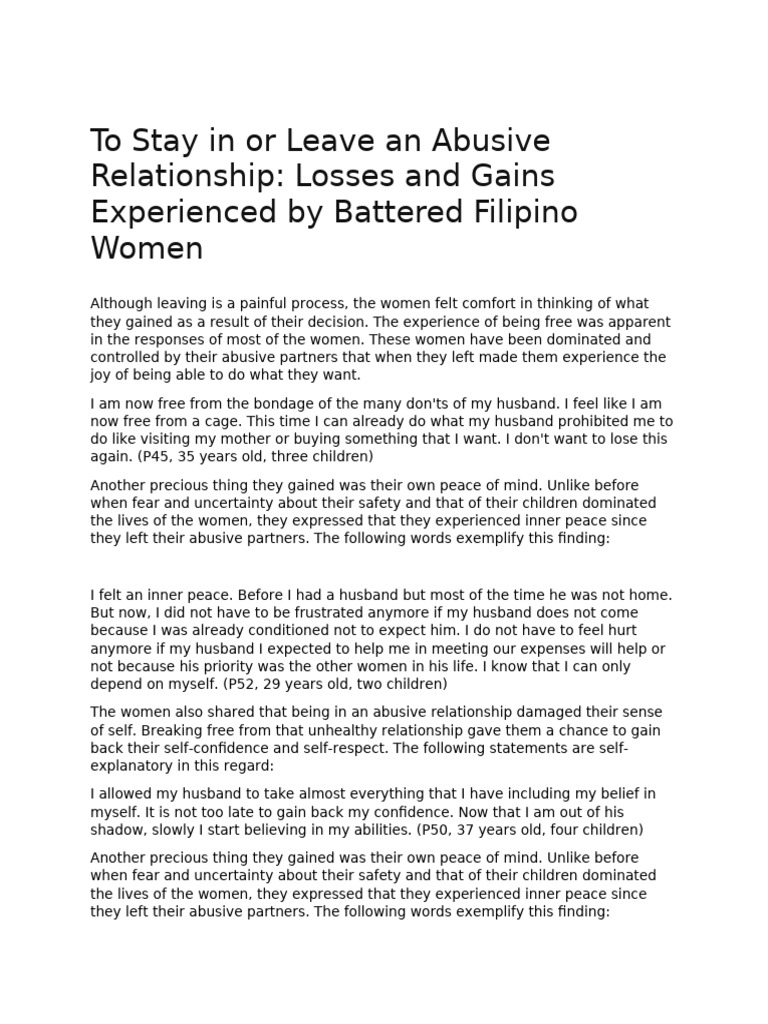 To Stay in or Leave An Abusive Relationship | PDF | Self Esteem ...