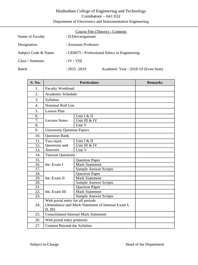 EI6702 Course File Index | PDF