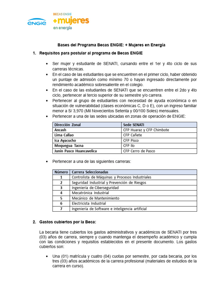 SENATI Bases y Anexos BECAS ENGIE 2024 | PDF | Educación más alta ...
