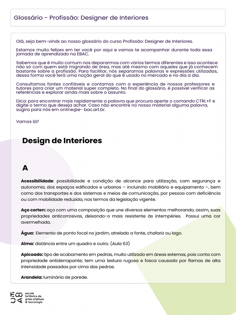 Profissao Design de Interiores - Glossario | PDF