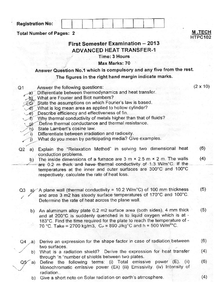 Mtech 1 Sem HTPC 102 Advanced Heat Transfer 2013 | PDF