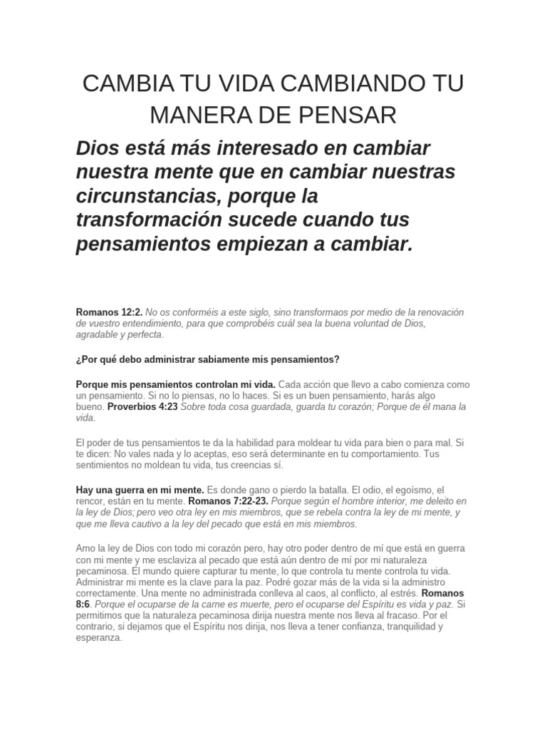 Cambia Tu Vida Cambiando Tu Manera de Pensar | PDF