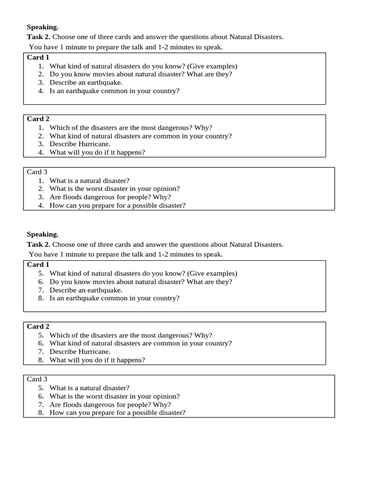 Speaking. Task 2. Card 1 | PDF