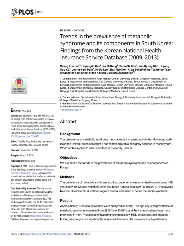 Trends in The Prevalence of Metabolic Syndrome and Its Components in ...