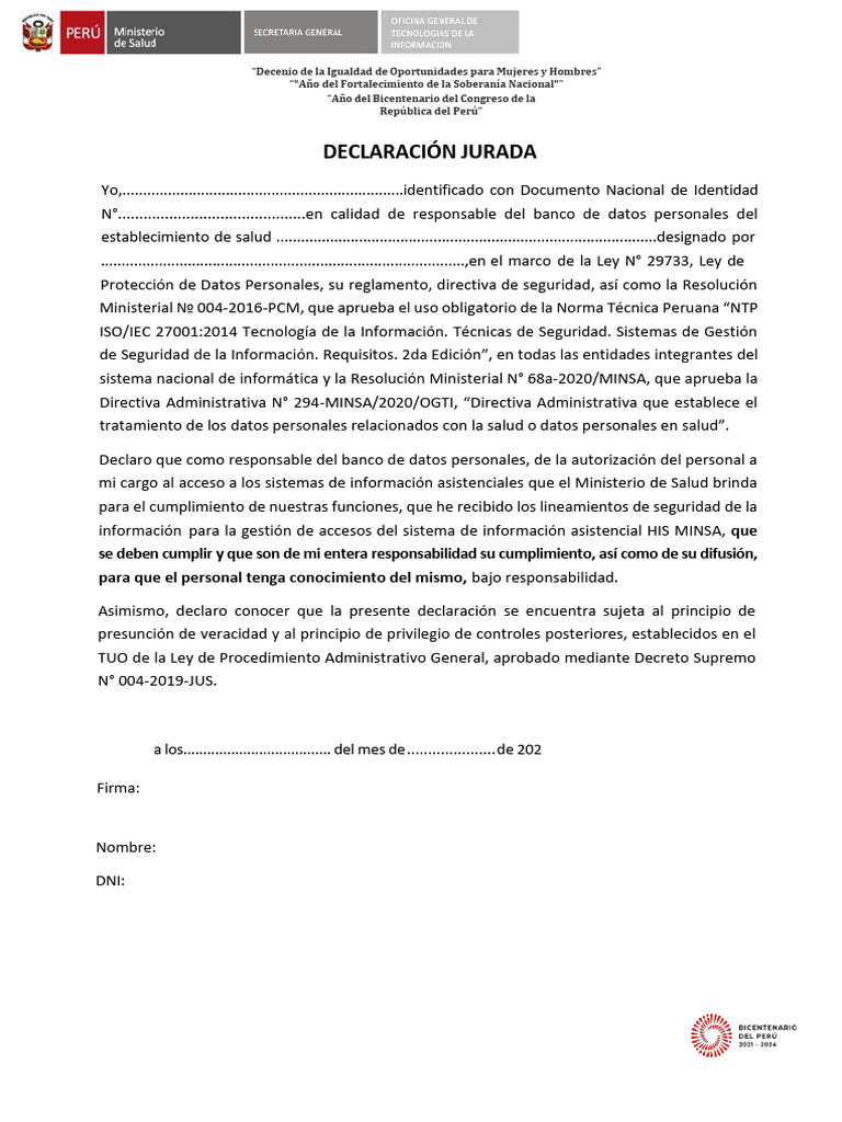 Declaración - Jurada 2024 | PDF