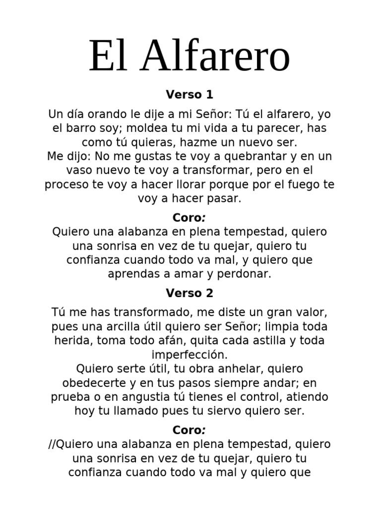 Letra Del Alfarero Alabanza