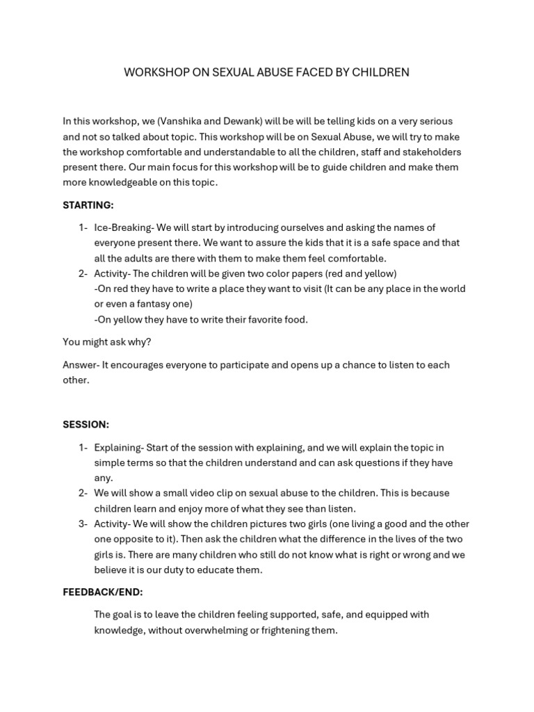 Workshop On Sexual Abuse Faced by Children | PDF