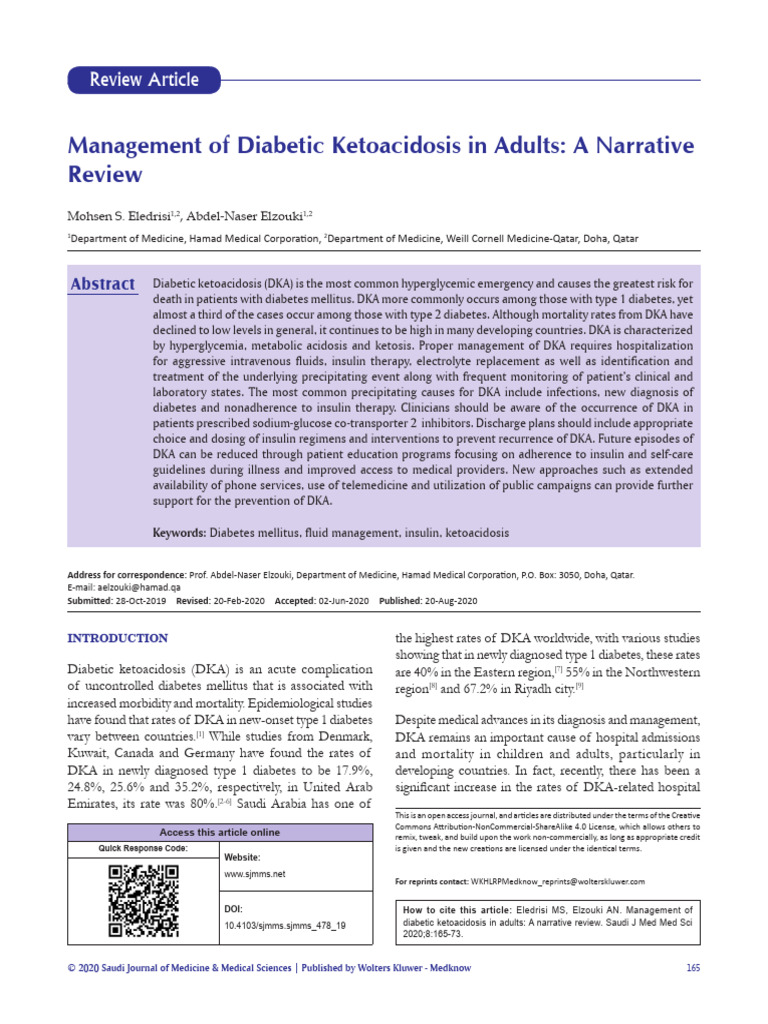 Management of Diabetic Ketoacidosis in Adults A.1 | PDF