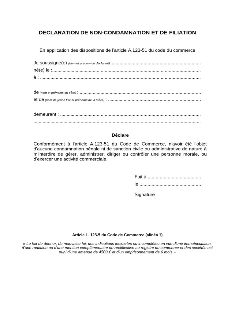 Attestation De Filiation Sans Lien Biologique – TZBU