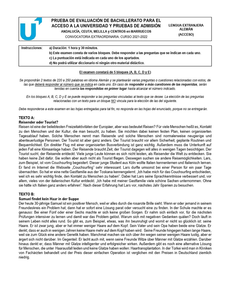 Impreso Aleman Extra Titular Examen | PDF