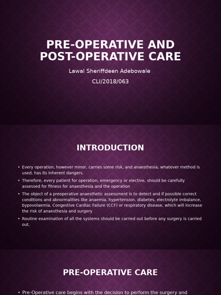 Preoperative and Postoperative Care Guide | PDF | Surgery | Clinical ...