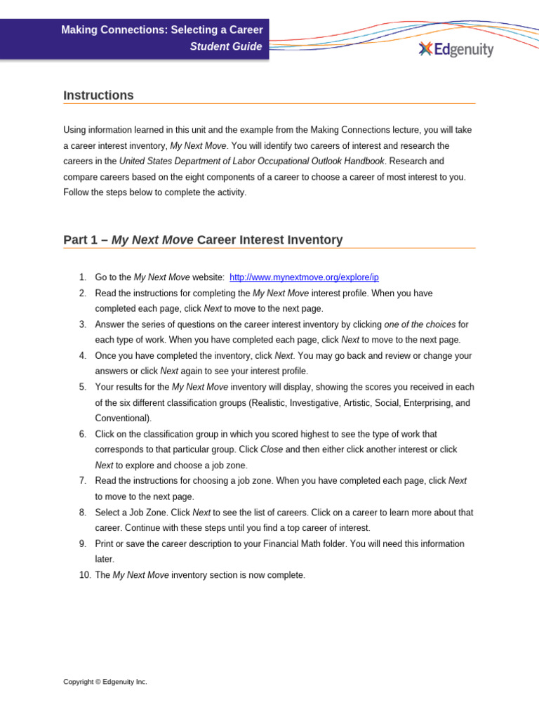 Selecting A Career Activity Instructions | PDF
