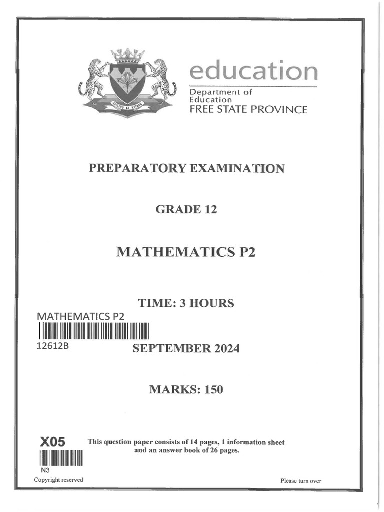 G12 Maths P2 Sept Free State 2024 | PDF
